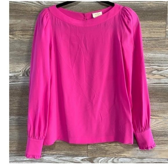New - Kate Spade 💯% silk fuchsia Bronson boat neck blouse - Picture 4 of 7